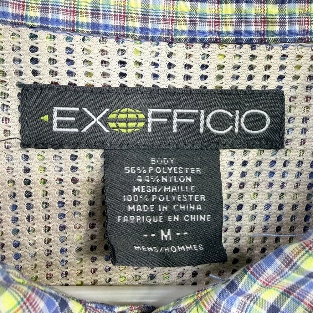 ExOfficio Shirt Mens Medium Blue Plaid Vented Back Fishing Button Up Travel